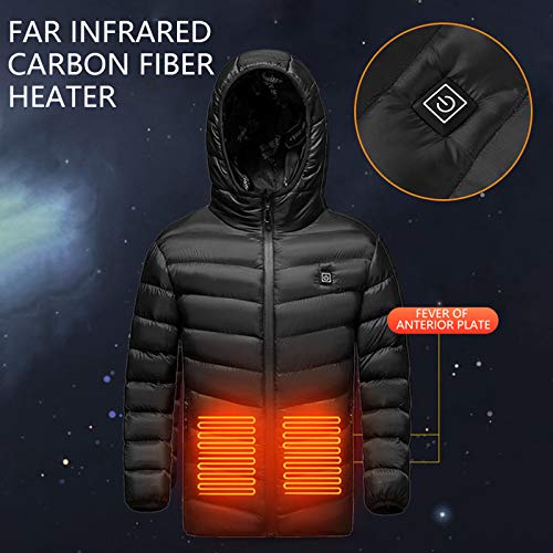 YAR-DRESS 2020 Niños Abrigo Eléctrico Calentado Chaquetas Chaleco Abajo Algodón al aire libre Capa USB de Calefacción Eléctrica con Capucha de Invierno Calentador, negro, 120