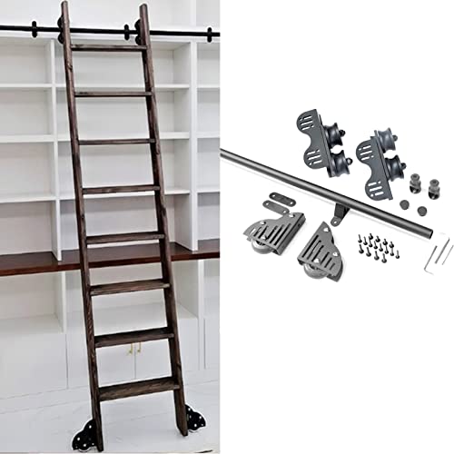 YDYFC Hardware de Carril de la Escalera Enrollable 3.3ft-20ft,Biblioteca de la Puerta del Granero Deslizante retráctil para Loft/Home/Interior/librero,(sin Escalera) Redondo Tubo de la Escalera móvil