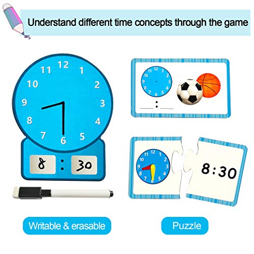 Yeelan Juego de Juguetes de Aprendizaje Tell The Time Clock, Juego de Reloj de Aprendizaje,Juego de Reloj de Reloj,Hora cognitiva,Juguetes de Juego de Aprendizaje para niños de 5-9