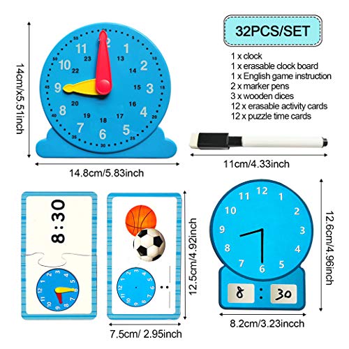 Yeelan Juego de Juguetes de Aprendizaje Tell The Time Clock, Juego de Reloj de Aprendizaje,Juego de Reloj de Reloj,Hora cognitiva,Juguetes de Juego de Aprendizaje para niños de 5-9