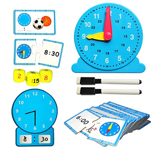 Yeelan Juego de Juguetes de Aprendizaje Tell The Time Clock, Juego de Reloj de Aprendizaje,Juego de Reloj de Reloj,Hora cognitiva,Juguetes de Juego de Aprendizaje para niños de 5-9