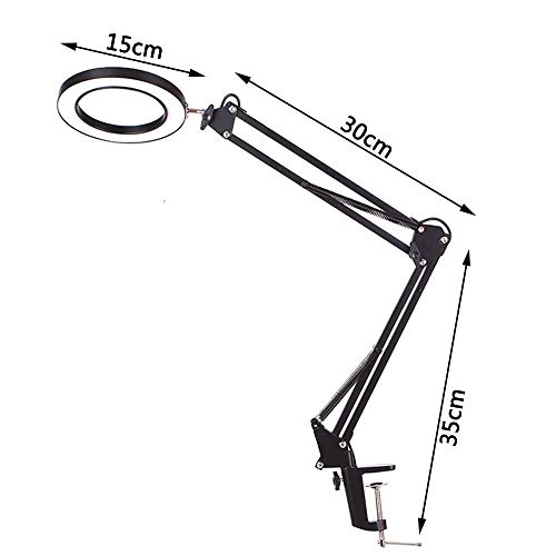 YeenGreen Lámpara de Aumento Led, Lámpara Lupa con Luz Led, Lámpara de Escritorio con Lupa, 10X Lámparas de Lupa, Iluminadas de 3 Colores, Lámpara de Brazo Giratorio Ajustable para Mesa de Trabajo