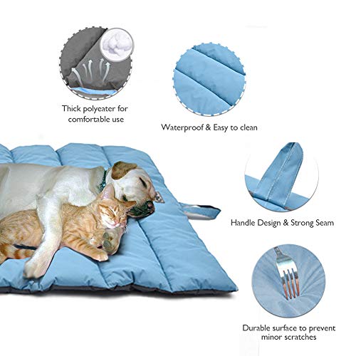 YGJT Cama para Perros Grande / Mediana Impermeable, Colchón Perros Gatos Lavable y Suave, Manta de Picnic Familiar Multifuncional para Uso Interior y Exterior, 110x68cm, Azul