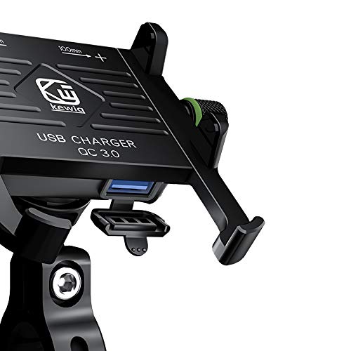 YGL Soporte Móvil Moto con Cargador,Impermeable Aluminio Moto Soporte de Montaje,Cargador USB QC 3.0 Compatible con iPhone/Huawei/Samsung en vehículos de 12-24 V