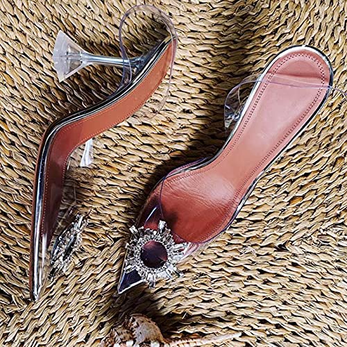 YHCS Sandalias de PVC Transparentes Las Mujeres Puntiagudas de la Copa de Cristal claras Talletos de tacón Alto Bombas Sexy Zapatos de Verano Peep Toe Mujeres Bombas Tamaño 43