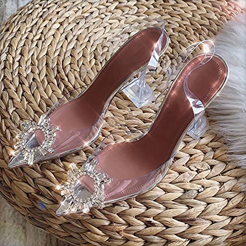 YHCS Sandalias de PVC Transparentes Las Mujeres Puntiagudas de la Copa de Cristal claras Talletos de tacón Alto Bombas Sexy Zapatos de Verano Peep Toe Mujeres Bombas Tamaño 43