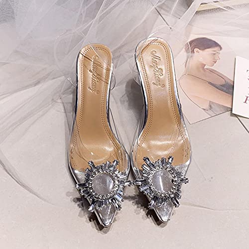 YHCS Sandalias de PVC Transparentes Las Mujeres Puntiagudas de la Copa de Cristal claras Talletos de tacón Alto Bombas Sexy Zapatos de Verano Peep Toe Mujeres Bombas Tamaño 43