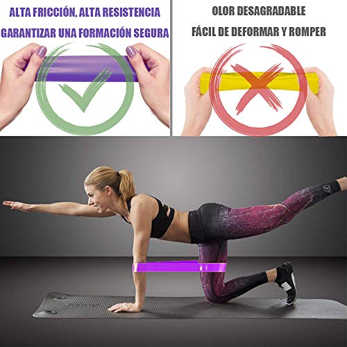 Yicente Bandas Elasticas Musculación Bandas de Resistencia para Gluteos Cadera Piernas Brazos Set de 5 Cintas Elásticas Fitness Látex Natural Bandas para Yoga Crossfit Pilate para Mujer Hombre