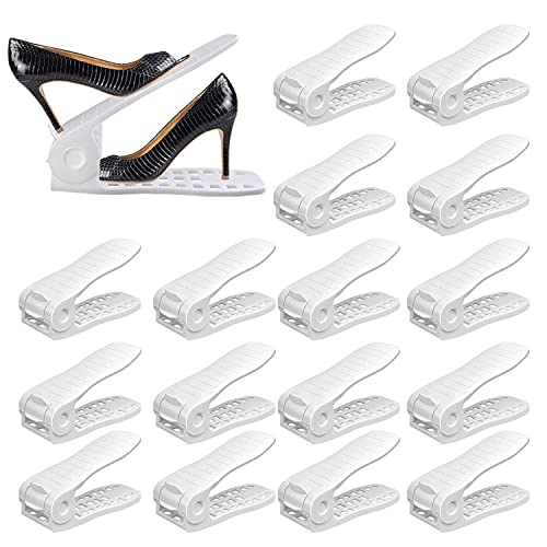 YIHATA Organizador Zapatos, 16 pieces Soportes para Zapatos Organizador Calzado Apilable Apilador de Zapatos Blanco