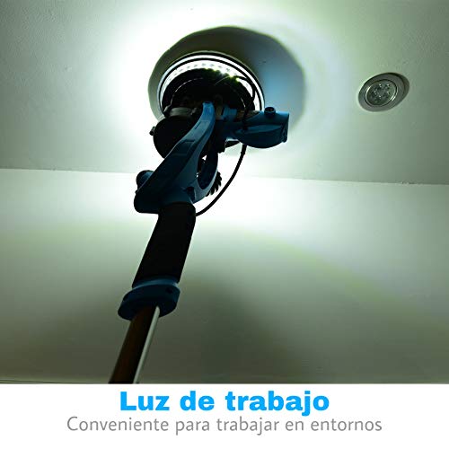 YIJIN Lijadora de Pared 800W, 13 discos de lijado, 6 velocidades, Sistema de autolimpieza, Cabezal giratorio de 225 mm,Base de lijado desmontable, Mango Telescópico, Luces LED.