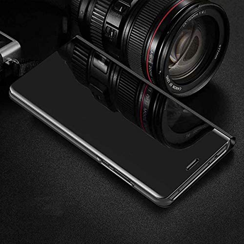 YIKLA Funda para Xiaomi Redmi Note 10 Pro, Flip Smart Clear View Standing Case Cover, Moda Espejo Estuche Movil con Soporte Plegable, Negro