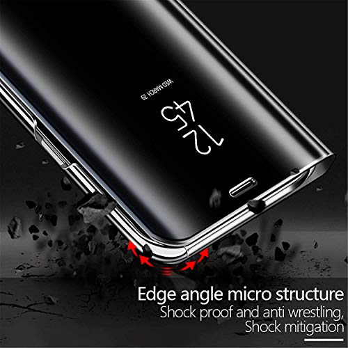 YIKLA Funda para Xiaomi Redmi Note 10 Pro, Flip Smart Clear View Standing Case Cover, Moda Espejo Estuche Movil con Soporte Plegable, Negro