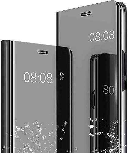 YIKLA Funda para Xiaomi Redmi Note 10 Pro, Flip Smart Clear View Standing Case Cover, Moda Espejo Estuche Movil con Soporte Plegable, Negro