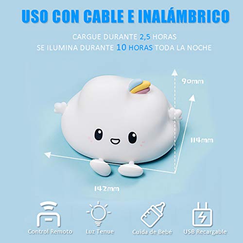 YingStar Luz Nocturna Infantil Lámpara Quitamiedos Portátil USB Recargable Lámpara Infantil LED Brillos Ajustables Colores RGB con Mando Luz para Bebe Silicona Suave para Habitación Dormitorio Sala