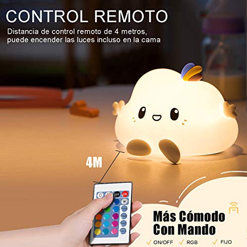 YingStar Luz Nocturna Infantil Lámpara Quitamiedos Portátil USB Recargable Lámpara Infantil LED Brillos Ajustables Colores RGB con Mando Luz para Bebe Silicona Suave para Habitación Dormitorio Sala