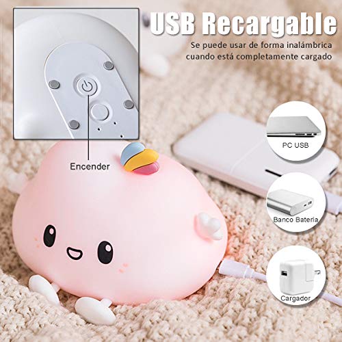 YingStar Luz Nocturna Infantil Lámpara Quitamiedos Portátil USB Recargable Lámpara Infantil LED Brillos Ajustables Colores RGB con Mando Luz para Bebe Silicona Suave para Habitación Dormitorio Sala