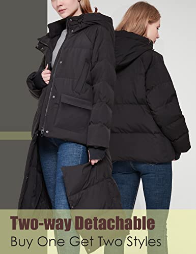 YISEVEN Chaqueta ligera impermeable con capucha para mujer, con capucha, longitud a la rodilla, con forro acolchado hinchable, cálido para invierno frío, viajes, ideal para regalo, talla XL Negro