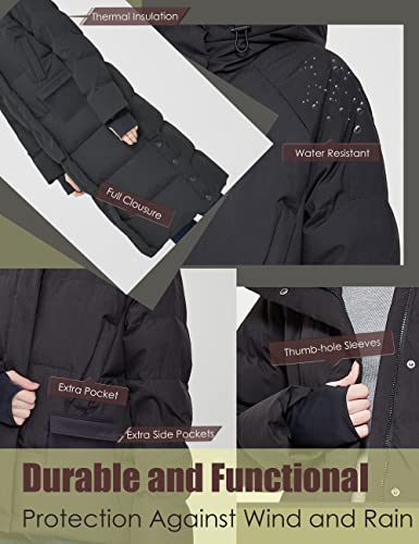 YISEVEN Chaqueta ligera impermeable con capucha para mujer, con capucha, longitud a la rodilla, con forro acolchado hinchable, cálido para invierno frío, viajes, ideal para regalo, talla XL Negro