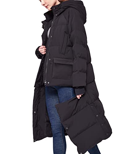 YISEVEN Chaqueta ligera impermeable con capucha para mujer, con capucha, longitud a la rodilla, con forro acolchado hinchable, cálido para invierno frío, viajes, ideal para regalo, talla XL Negro