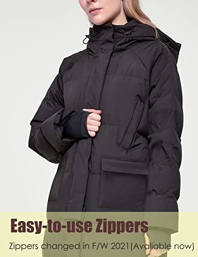 YISEVEN Chaqueta ligera impermeable con capucha para mujer, con capucha, longitud a la rodilla, con forro acolchado hinchable, cálido para invierno frío, viajes, ideal para regalo, talla XL Negro