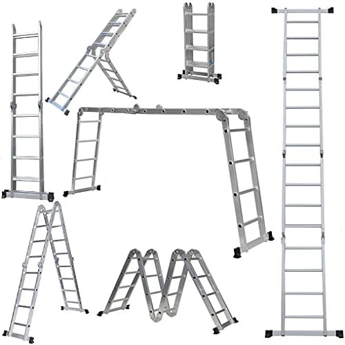 YIZHE Escalera Plegable Aluminio de 4.7 m,Escalera telescópica de aluminio,Escalera multifuncional,Escalera de mano extensible,Escalera Alta Multifuncional Portátil