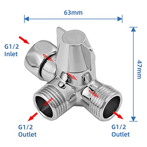 Yizhet Válvula de Tres Vías, 3 vías G1/2 Válvula desviadora Válvula de Adaptador Válvula de Ducha para recambio de sistema de ducha, latón macizo, rosca