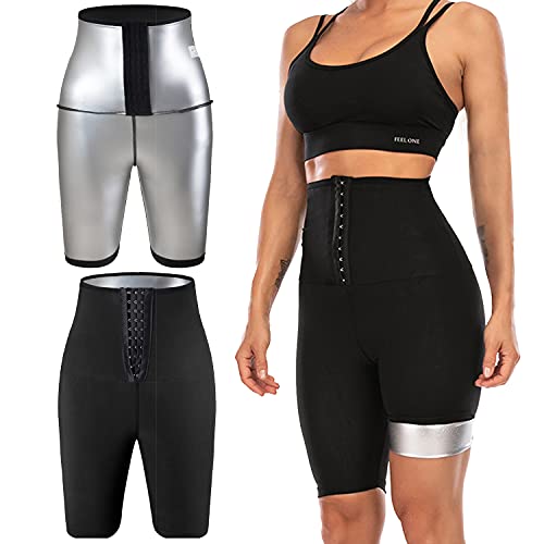 YMIFEEY Pantalones Sauna Mujer Corto Pantalón de Sudoración Cintura Alta Nanotecnología Leggins Reductores Adelgazantes Pantalon Mallas Fitness Push Up para Deporte Running Yoga, L/XL