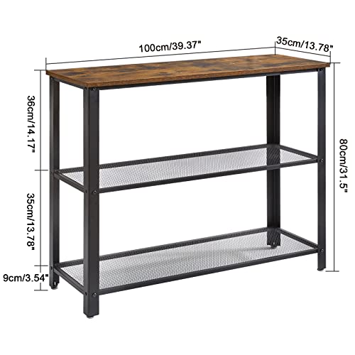 YMYNY Mesa de Consola de Estuilo Industrial, Mesa de Entrada con 2 Estante de Malla Metálica, Mesa Auxiliar para Salón Dormitorio Pasillo, Estable Fácil de Montaje