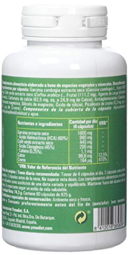 YNSADIET Garcinia Cambogia Con Extracto de Café Verde Sin Cafeina, Complemento Para la Dieta, Complemento alimenticio Natural, Control de Peso, Perdida de Peso, 90 Cápsulas