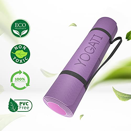 YOGATI – Esterilla Yoga con Correa. Esterilla Deporte Gruesa para Yoga, Pilates y Fitness. Colchoneta Yoga Antideslizante para Abdominales - Yoga Mat