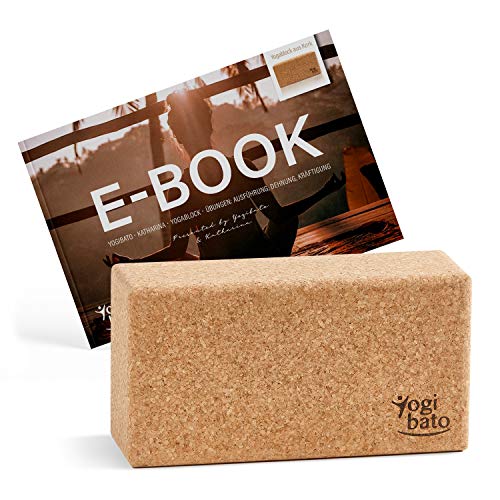 Yogibato Bloque Yoga de Corcho con E-Book en inglés con ejercicios │ 1pc │ Block de corcho natural para Pilates y ejercicios Fitness – Bloque hecho de corcho 100% natural