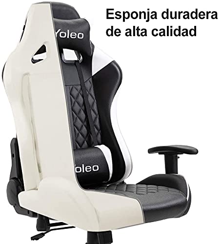 YOLEO Silla Gaming Profesional, Silla Ajustable Giratoria para Juegos, Silla de Computadora, Reposabrazos Ajustables y Respaldo, Ergonómica, Carga Máxima de 150 kg, Blanco