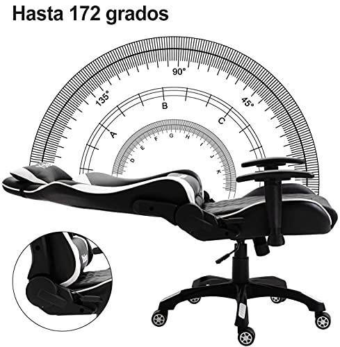 YOLEO Silla Gaming Profesional, Silla Ajustable Giratoria para Juegos, Silla de Computadora, Reposabrazos Ajustables y Respaldo, Ergonómica, Carga Máxima de 150 kg, Blanco