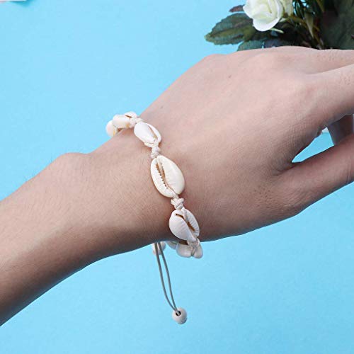 Yolistar 2 Piezas Conchas Pulseras, Handmade Hawaiian Beach Seashell Jewelry Pulseras únicas de Moda, Natural a Mano Pulsera Ajustables, Mujeres (1 Cuerdas Negro, 1 Cuerdas Blanco)