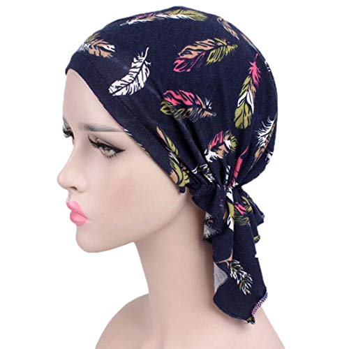 YONKINY Turbante Quimioterapia Sombrero Cancer Impresión Algodón Gorro Quimio Bandana Unisex Para Pérdida De Cabello, Oncológicos (Azul Marino#4)