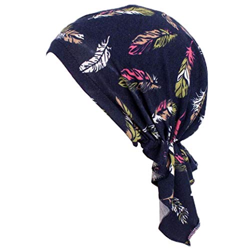 YONKINY Turbante Quimioterapia Sombrero Cancer Impresión Algodón Gorro Quimio Bandana Unisex Para Pérdida De Cabello, Oncológicos (Azul Marino#4)