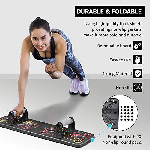 Yoophane Tabla de Flexiones, 13 en 1 Push Up Board con Bandas de Resistencia, Ejercicio Soportes para Flexiones en Casa Multifuncional, Entrenamiento de la Fuerza para Hombres y Mujeres