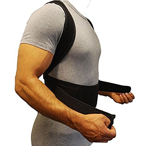 Yosoo Corrector de postura de neopreno, ajustable, resistente, cinturón de soporte lumbar, hombros y espalda, para hombre y mujer, negro