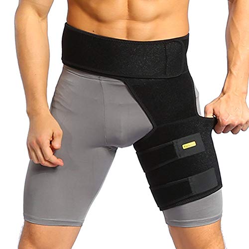 Yosoo ingle apoyo - ajustable neopreno dolor de tensión ingle Wrap Compresión recuperación muslo para proporcionar hombres y mujeres, Negro