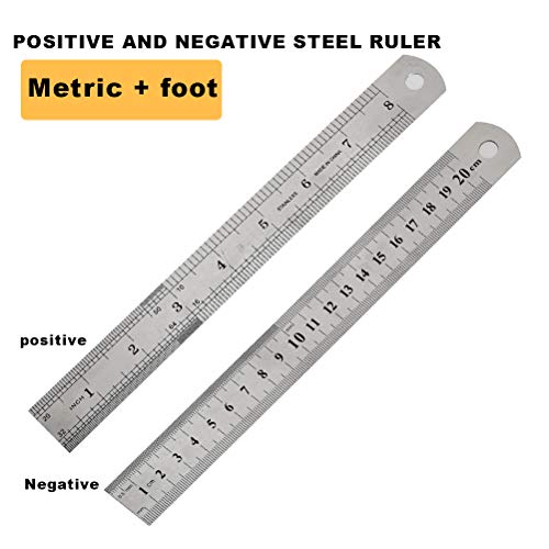 YOTINO 3Pcs Reglas de acero inoxidable Precisión de metal de doble cara Regla métrica e imperial de borde recto Precisión 15cm / 20cm / 30cm para dibujos de oficina, la técnica