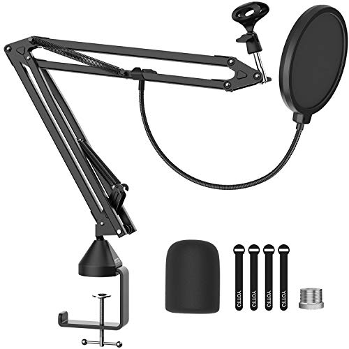 YOTTO Soporte para Micrófono Brazo Suspensión Ajustable Tijera de Pluma para Micrófono con Filtro Pop y Adaptador de 3/8"a 5/8" para Blue Yeti Snowball Nano, Clip de Micrófono, Abrazadera de Montaje