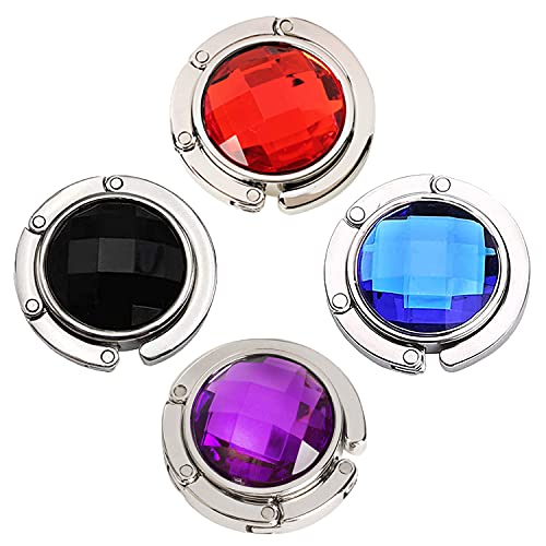 Youery 4 Piezas Bolso Redondo Gancho Plegable,Metal Handbag Hook,Regalos de Moda Adecuados Para Que Las Mujeres Los Usen En Aulas, Oficinas y Salas de Estudio.(Negro,Azul Oscuro,Rojo,Violeta)