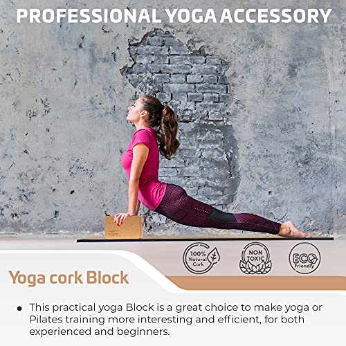 YOUR VIP SKIN - Bloque Yoga Corcho - Ladrillo de Yoga con Corcho Ecológico Natural Sostenible - Taco Yoga,Pilates, Fitness - Yoga Block Cork