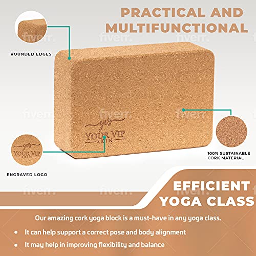 YOUR VIP SKIN - Bloque Yoga Corcho - Ladrillo de Yoga con Corcho Ecológico Natural Sostenible - Taco Yoga,Pilates, Fitness - Yoga Block Cork