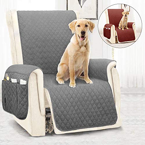 You's Auto Funda Cubre Sofá Malu Funda Cubre Sillón Relax Adele Funda de Sillón Relax Reclinable Acolchada Funda Sillón Relax Impermeable Tamaño 1 Plaza Protector de Sofá y Muebles con Banda (Gris)