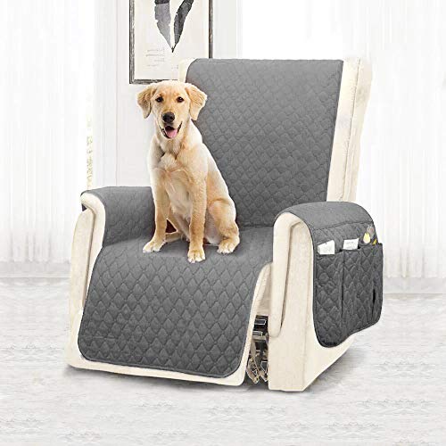 You's Auto Funda Cubre Sofá Malu Funda Cubre Sillón Relax Adele Funda de Sillón Relax Reclinable Acolchada Funda Sillón Relax Impermeable Tamaño 1 Plaza Protector de Sofá y Muebles con Banda (Gris)