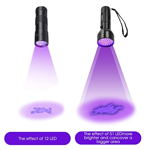 YOUTHINK Linterna UV 51 LED, Linterna Luz Ultravioleta 395nm Luz Negra para Detectar Orina de Mascotas en Alfombra, UV Flashlight Portátil para Caza Escorpión