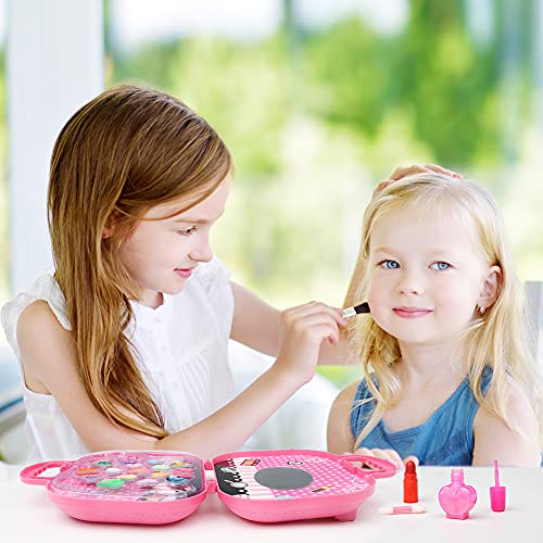 Yuccer Maquillaje Niñas Set Juguete Maquillaje Infantil Lavable Lápiz Labial Esmalte Uñas para Regalos Cumpleaños Navidad (color)