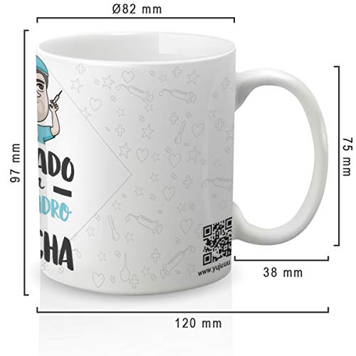 Yujuuu! | Taza personalizable con nombre | Taza cerámica para regalo original Profesión Enfermero. RESISTENTE 100% al microondas y lavavajillas. (Diseño 05) Frase cuidado que pincha