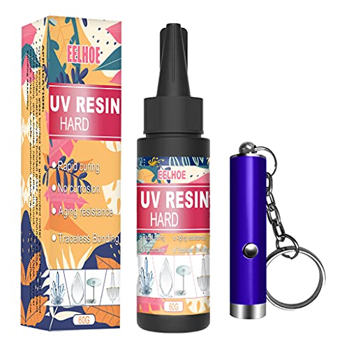 Yushu - 1 juego de resina epoxi UV, pegamento duro transparente, linterna ultravioleta curado líquido de cristal, resina activada por luz solar para manualidades, para hacer joyas